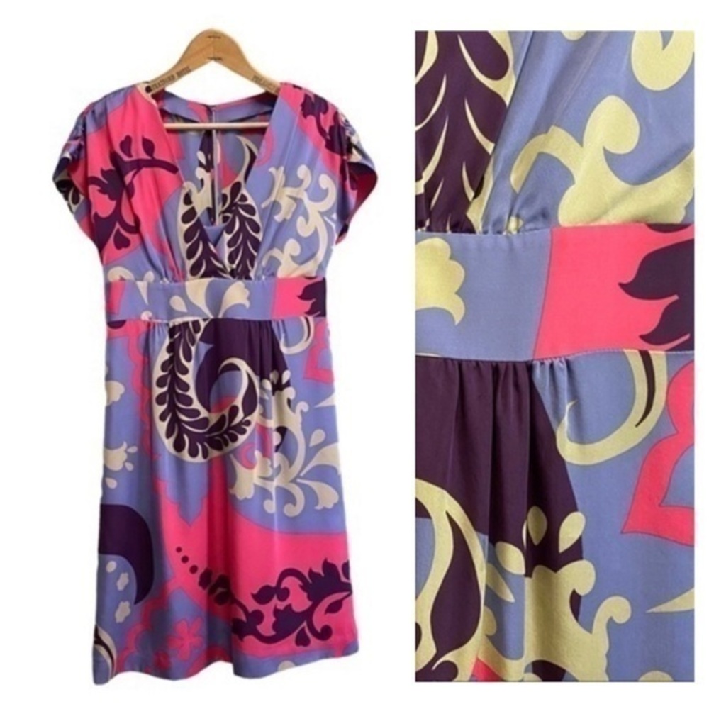 Boden Purple Pink Paisley Silk Short Sleeve Dress